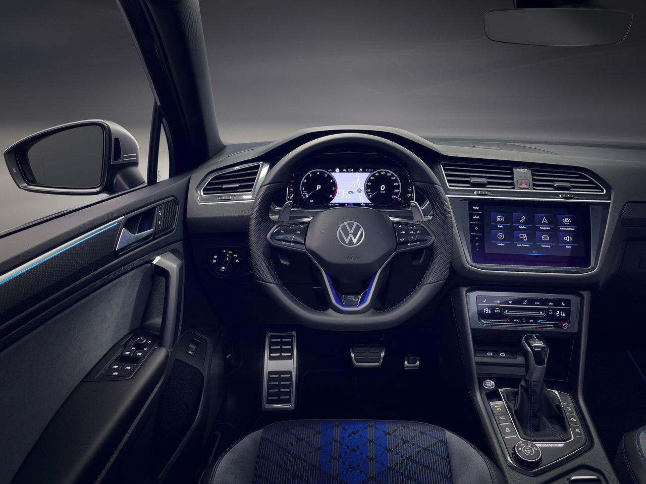 Interior view of a blue Volkswagen Tiguan R